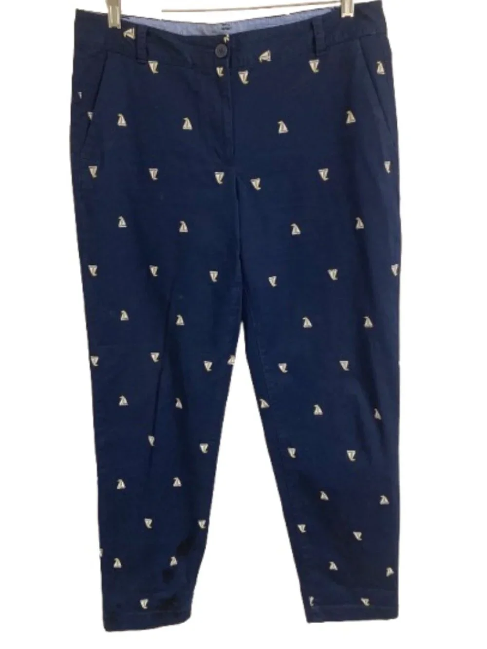 Talbots The Weekend Chino Pants Ankle Navy Embroidered Sailboats Preppy Fun sz 8